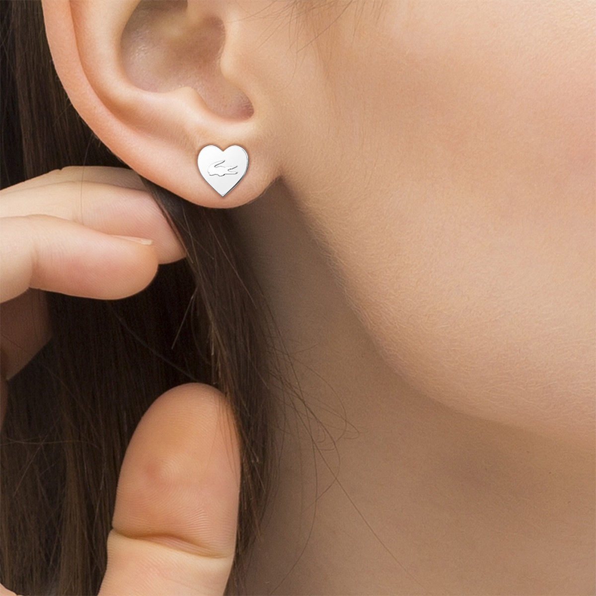 Boucles d'oreille acier argent - vue porté 1