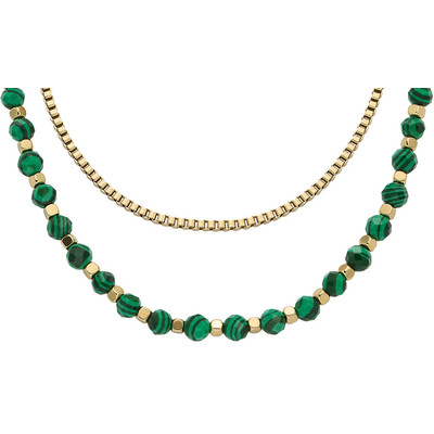 Collier FOSSIL acier inoxydable doré jaune malachites 46cm - vue 1
