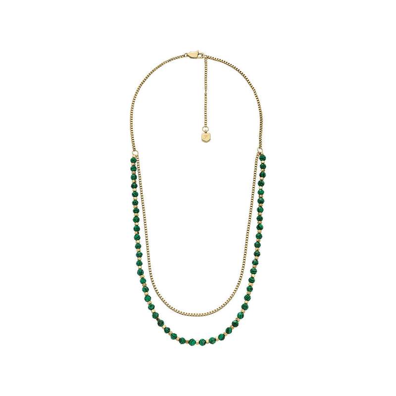 Collier FOSSIL acier inoxydable doré jaune malachites 46cm - vue 2