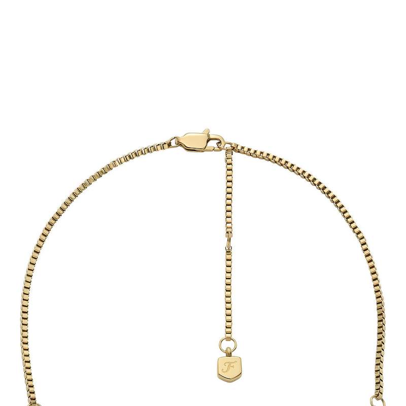Collier FOSSIL acier inoxydable doré jaune malachites 46cm - vue D3