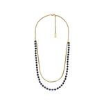 Collier FOSSIL acier inoxydable doré jaune lapis lazulis longueur 46cm - vue 2