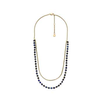 FOSSIL-ketting van geverguld roestvrij staal met lapis lazuli, lengte 46 cm