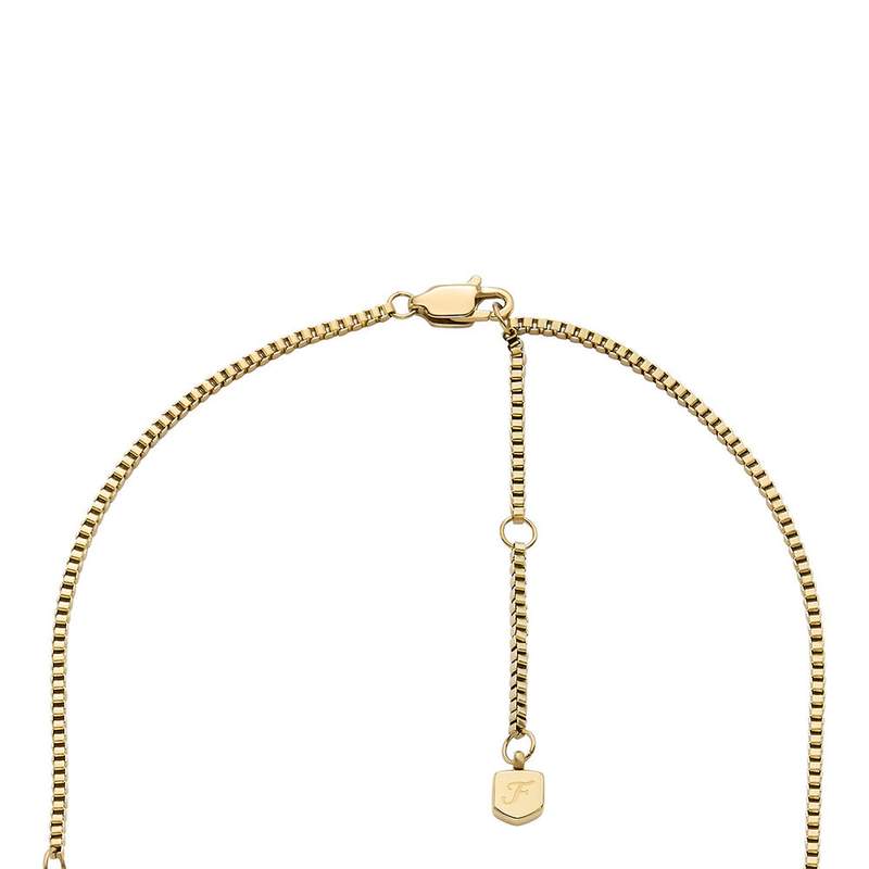 Collier FOSSIL acier inoxydable doré jaune lapis lazulis longueur 46cm - vue D1