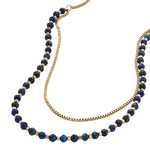 Collier FOSSIL acier inoxydable doré jaune lapis lazulis longueur 46cm - vue D2