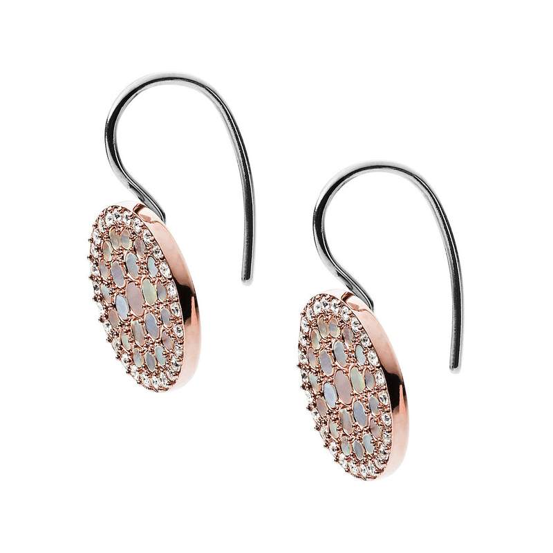Boucles d'oreille FOSSIL acier inoxydable doré rose nacres - vue 2