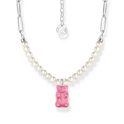 Chaine à maillons THOMAS SABO Haribo rose argent et perles longueur 45 cm