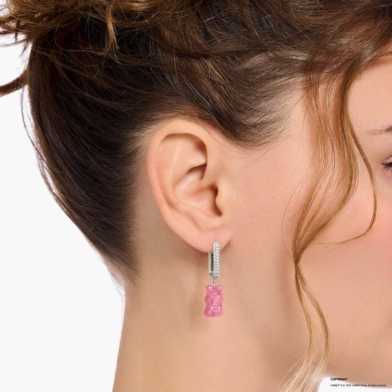 Créole individuelle ARGENT THOMAS SABO HARIBO rose et oxyde de zirconium - vue porté 1