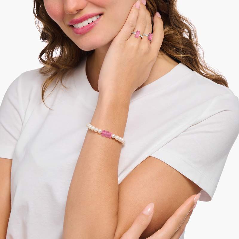 Bracelet THOMAS SABO Haribo rose argent et perles longueur 15 cm - vue porté 1