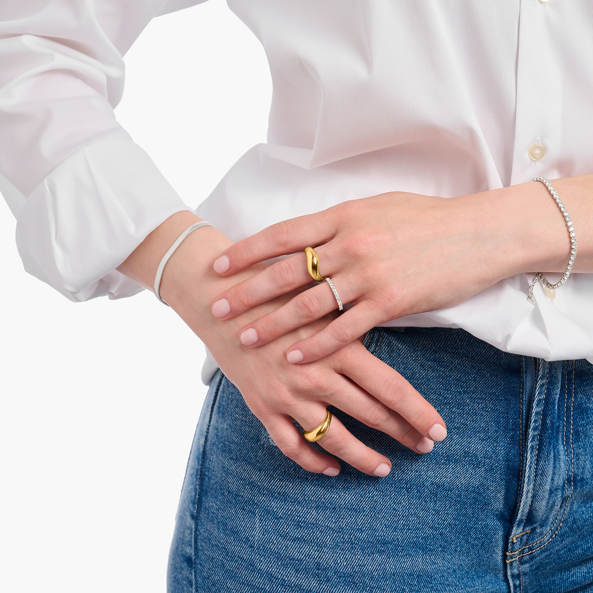 Bague THOMAS SABO argent doré jaune  goutte organique - vue porté 1