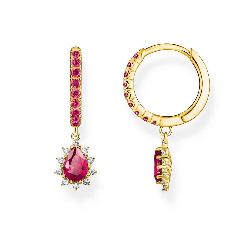 Boucles d'oreilles THOMAS SABO Vintage Romance plaqué or pierres rouges - vue 1