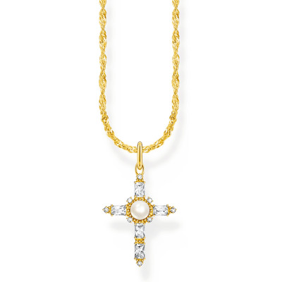 Collier THOMAS SABO argent plaqué or avec pendentif croix blanche Cross Romance