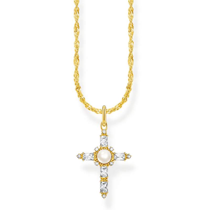 Collier THOMAS SABO argent plaqué or avec pendentif croix blanche Cross Romance - vue 1