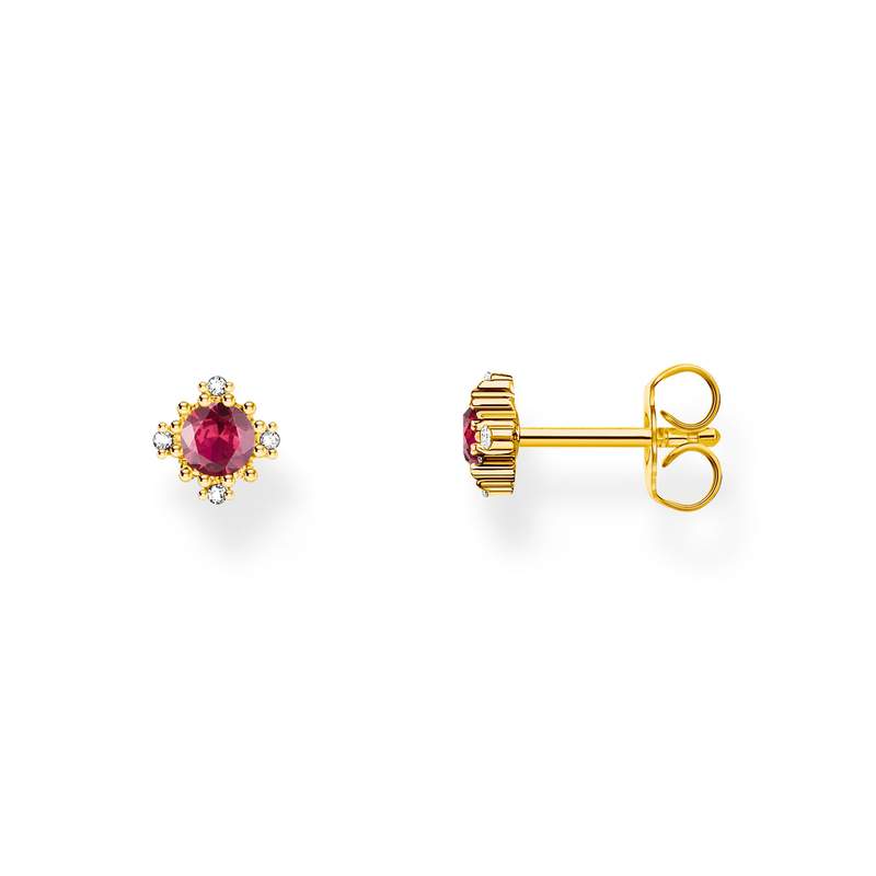 Boucles d'oreilles THOMAS SABO Vintage argent doré pierre rouge - vue 1