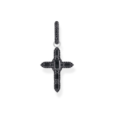 BOUCLE D'OREILLE THOMAS SABO argent croix zirconium noir, vendue à l'unité - vue 1