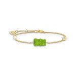 Bracelet argent doré jaune avec Ours HARIBO vert, perle et pierre - vue 1