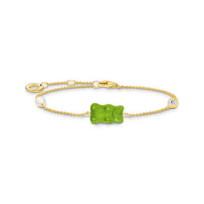 Bracelet argent doré jaune avec Ours HARIBO vert, perle et pierre - vue 1