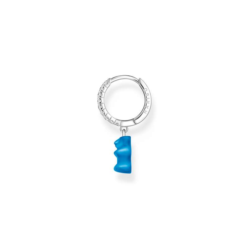 Silver single earring with a blue HARIBO bear and stones - view 1