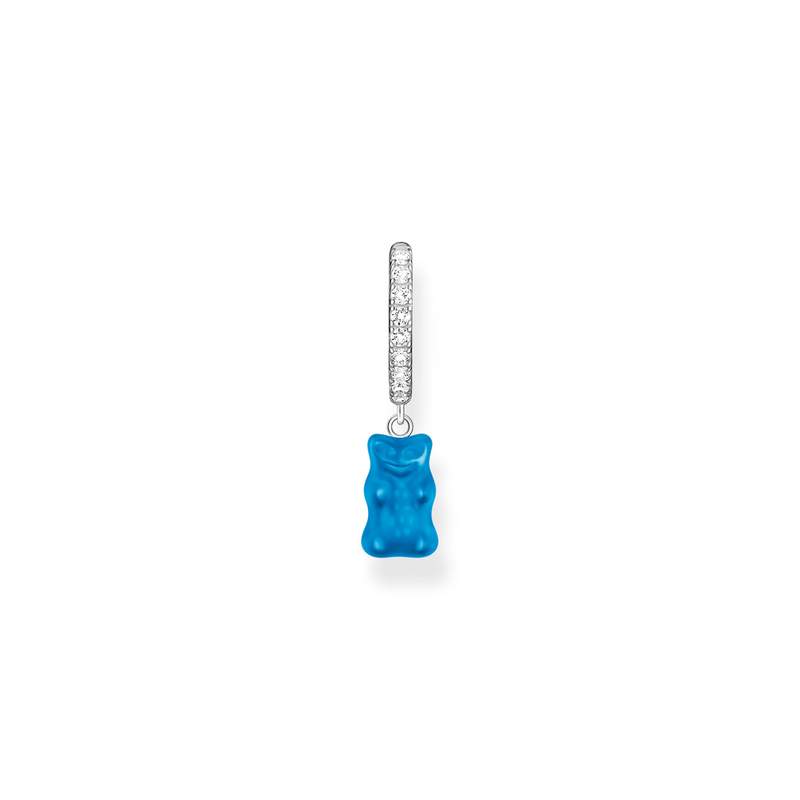 Individual silver creole with blue HARIBO bear and stones - view 2