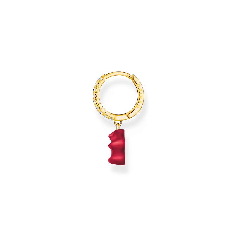 Créole individuelle plaqué or avec Ours HARIBO rouge et pierres - vue 1