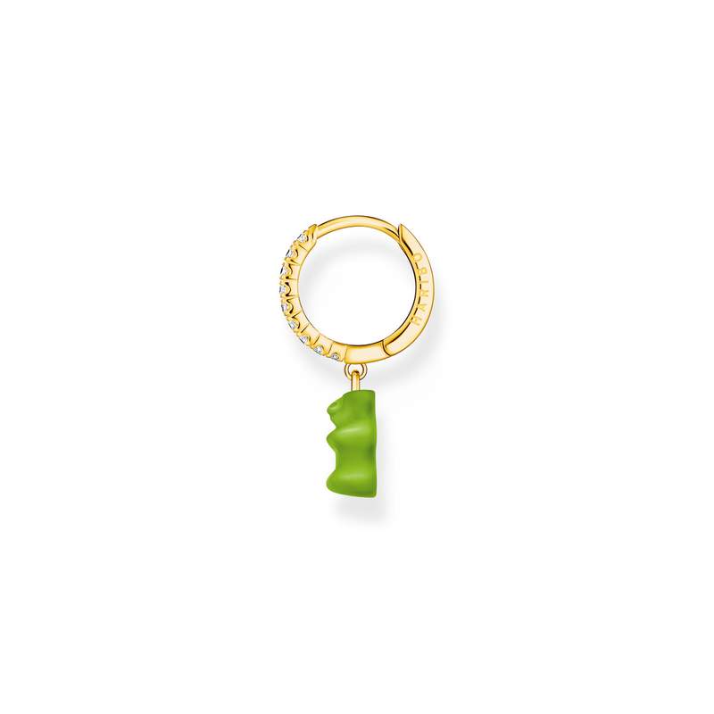 Créole individuelle plaqué or avec Ours HARIBO vert et pierres - vue 1