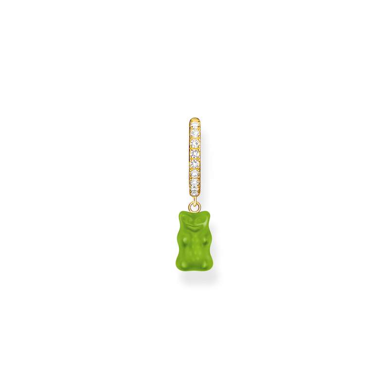 Créole individuelle plaqué or avec Ours HARIBO vert et pierres - vue 2