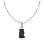 Collier argent avec Ours HARIBO noir et pierres - vue 1