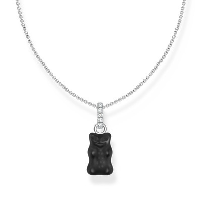 Collier argent avec Ours HARIBO noir et pierres