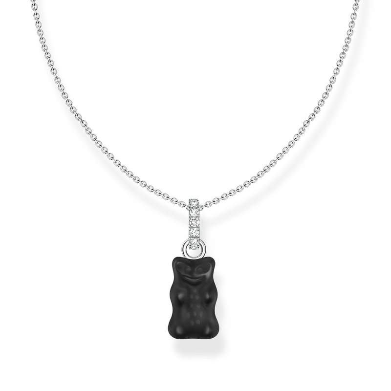 Collier argent avec Ours HARIBO noir et pierres - vue 1
