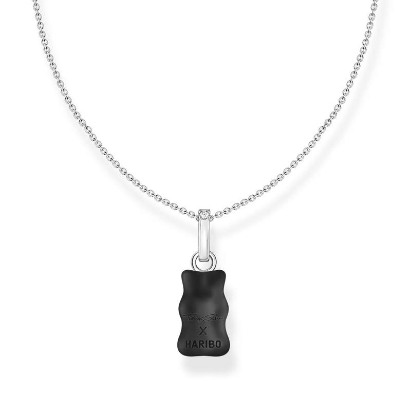 Collier argent avec Ours HARIBO noir et pierres - vue 3