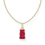 Collier argent doré jaune avec Ours HARIBO rouge et pierres - vue 1