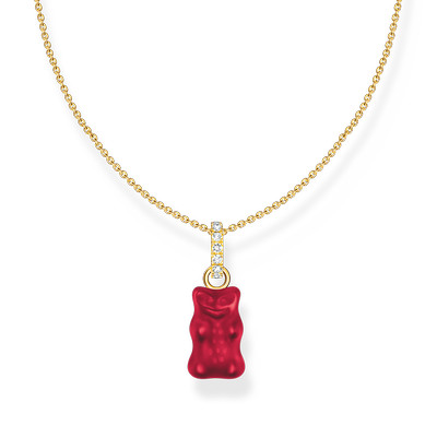 Collier argent doré jaune avec Ours HARIBO rouge et pierres