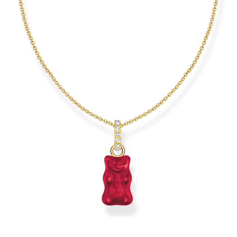 Collier argent doré jaune avec Ours HARIBO rouge et pierres - vue 1