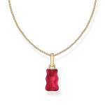 Collier argent doré jaune avec Ours HARIBO rouge et pierres - vue 3