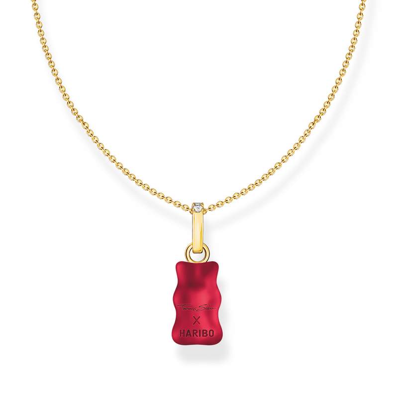 Collier argent doré jaune avec Ours HARIBO rouge et pierres - vue 3
