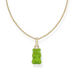 Collier argent doré jaune avec Ours HARIBO vert et pierres - vue 1