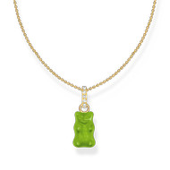 Collier argent doré jaune avec Ours HARIBO vert et pierres