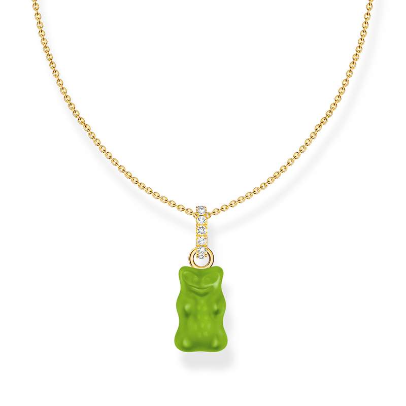 Collier argent doré jaune avec Ours HARIBO vert et pierres - vue 1