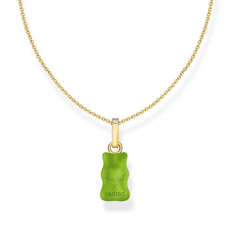 Collier argent doré jaune avec Ours HARIBO vert et pierres - vue 3