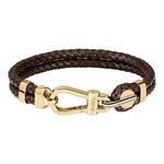 Bracelet BOSS Arès acier doré cuir marron longueur 19 cm - vue 1