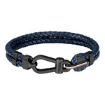 Bracelet BOSS Arès acier noir cuir bleu longueur 19 cm - vue 1