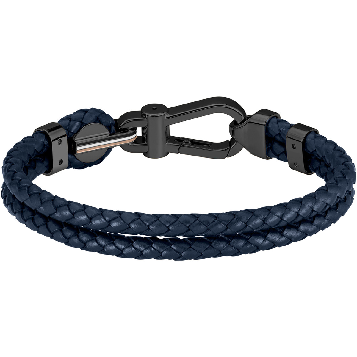 Bracelet BOSS Arès acier noir cuir bleu longueur 19 cm - vue 3