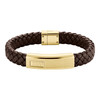 Bracelet BOSS Lander acier doré cuir marron longueur 19 cm - vue V1