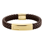 Bracelet BOSS Lander acier doré cuir marron longueur 19 cm - vue 1