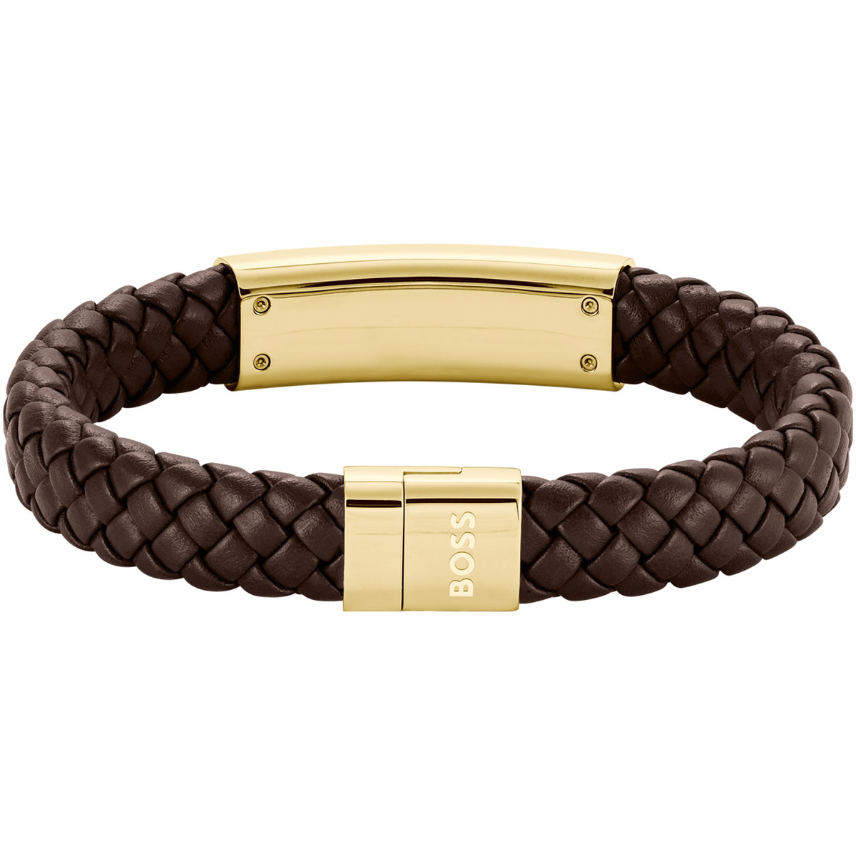 Bracelet BOSS Lander acier doré cuir marron longueur 19 cm - vue 3