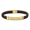 Bracelet BOSS Tailored acier doré cuir marron longueur 19 cm - vue V1