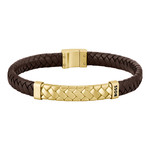 Bracelet BOSS Tailored acier doré cuir marron longueur 19 cm - vue 1