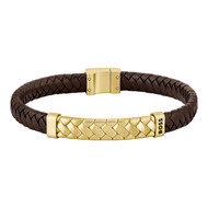 Bracelet BOSS Tailored acier doré cuir marron longueur 19 cm