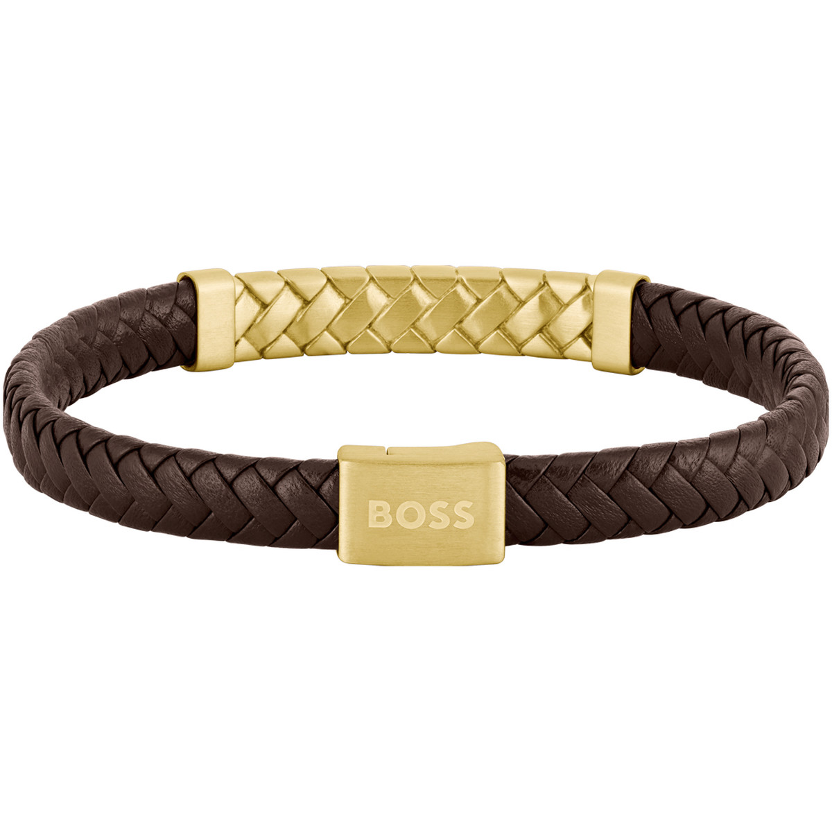 Bracelet BOSS Tailored acier doré cuir marron longueur 19 cm - vue 3