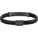 Bracelet BOSS Tailored acier noir cuir noir longueur 19 cm - vue 3