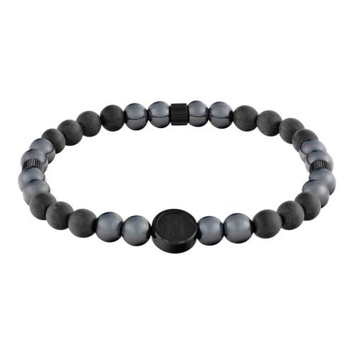 Bracelet TOMMY HILFIGER acier perles noir gris longueur 19 cm
